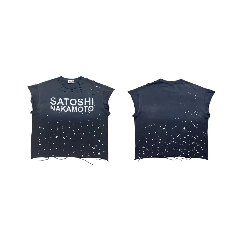 Débardeur Homme Premium en Coton Épais, Style Vintage Déchiré et Éclaboussures, avec Cordon de Serra