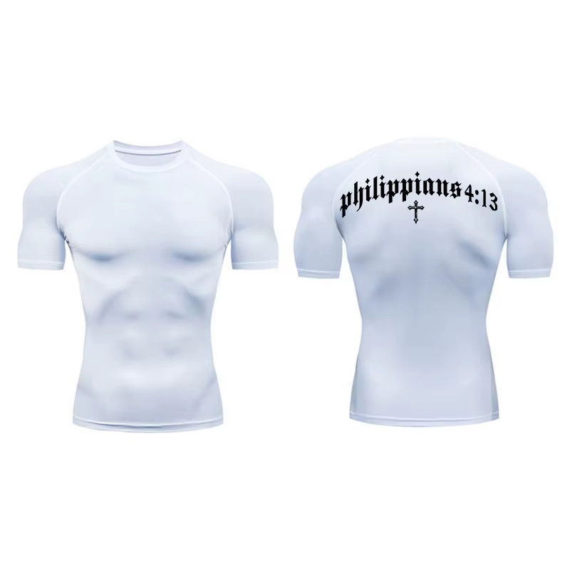 Chemise de compression graphique Bible Cross pour hommes, sous-vêtements d'entraînement de gymnastiq