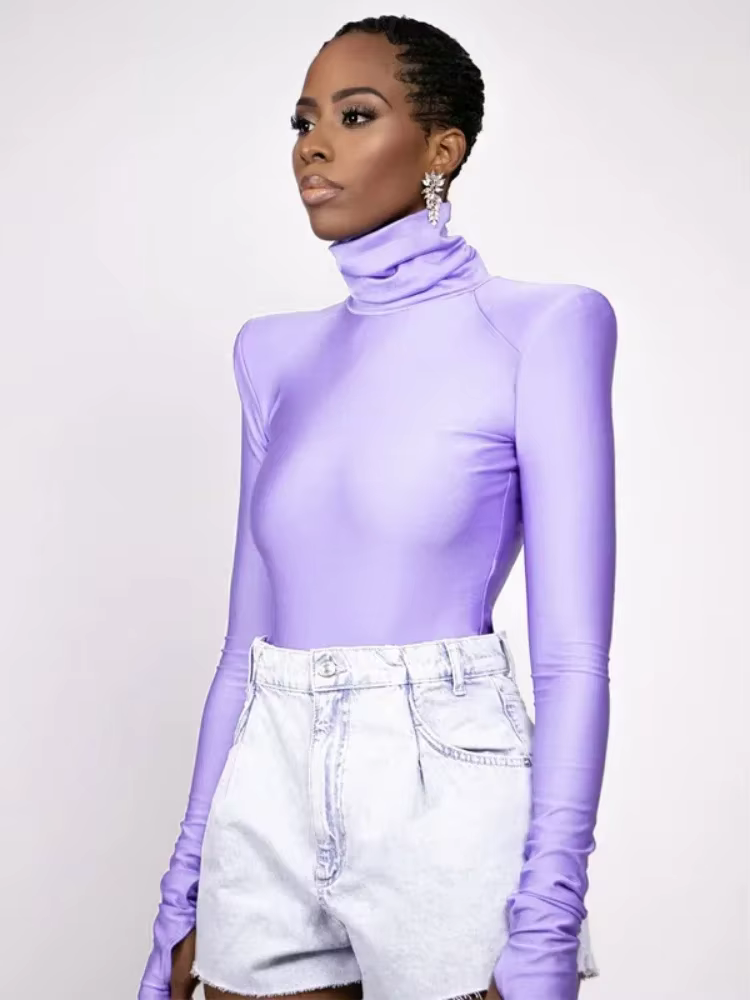 Body couleur unie col roulé Lingerie corps Sexy Feminino à manches longues Y2k hauts femmes une pièc