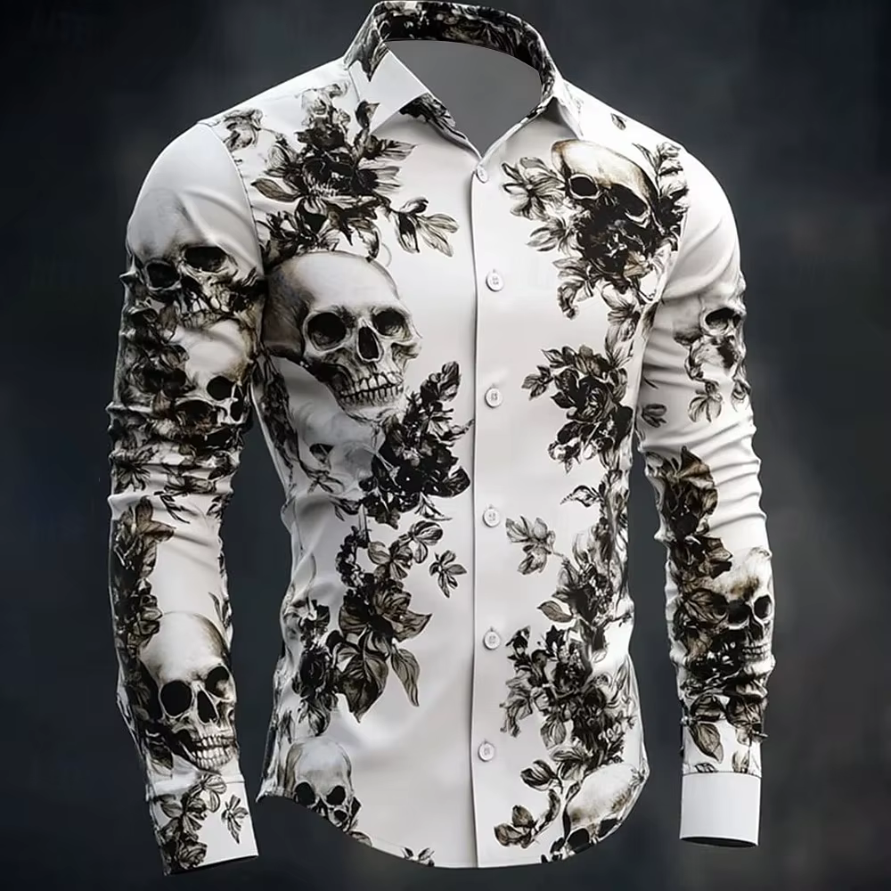 Hip Hop crâne imprimé chemise hommes Streetwear 2025 à manches longues hauts urbain à la mode graphi