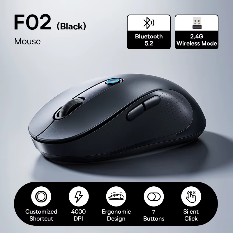 Baseus F02 souris sans fil Bluetooth 5.2 2.4G 4000DPI ergonomique 7 boutons muets souris pour iPad M