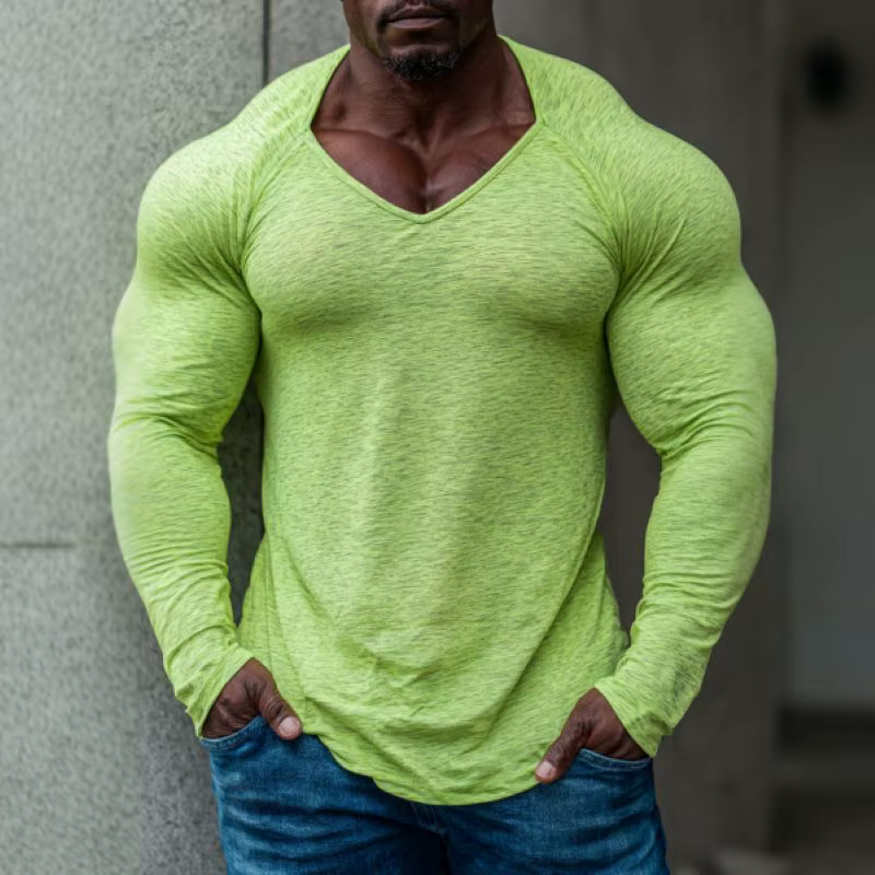 T-shirt de fitness basique pour homme, col en V, haut décontracté, tenue de rue quotidienne, sports