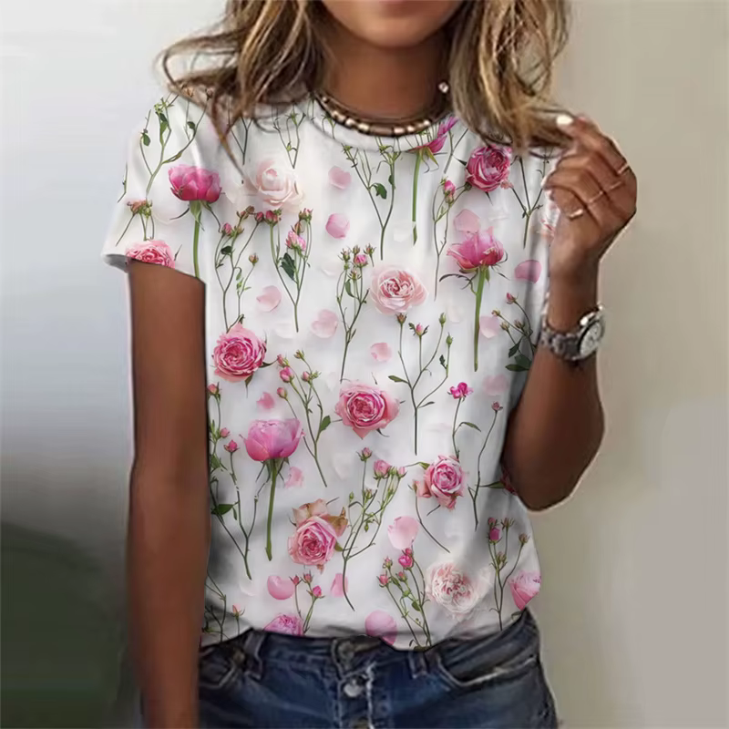 T-shirt manches courtes col rond femme, streetwear, estival et humoristique, coloré, imprimé en 3D
