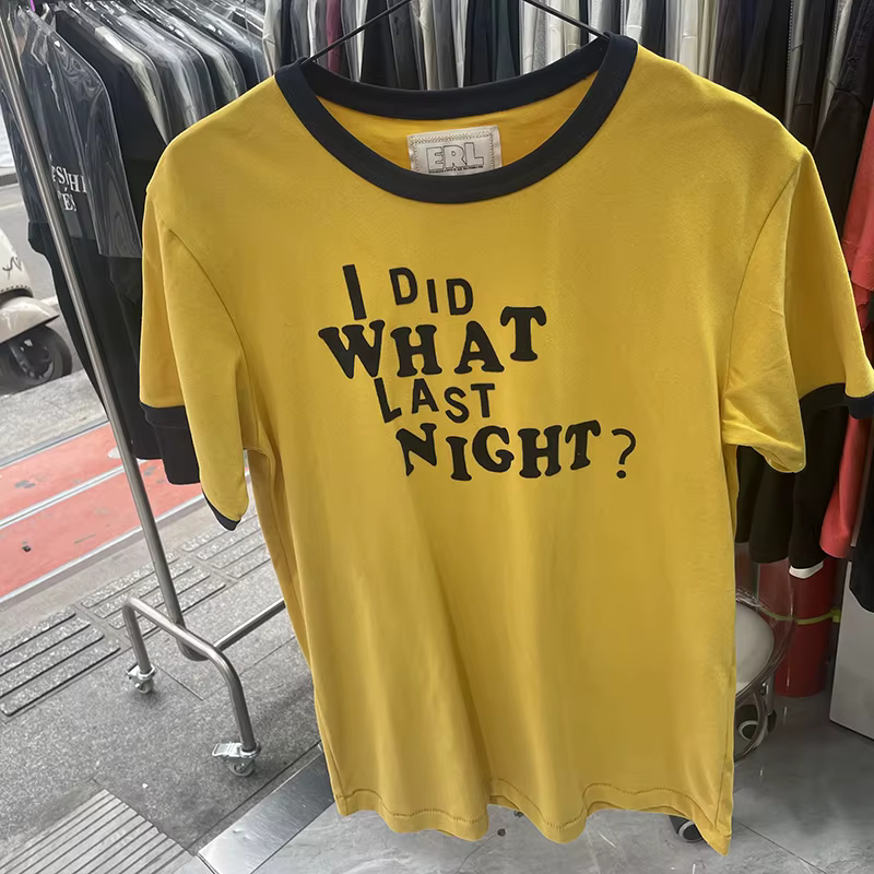 T-shirt jaune ERL pour homme et femme, streetwear décontracté, manches courtes, logo en lettres, mod