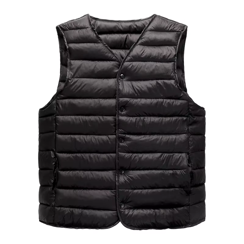 Doublure chaude ultra légère pour homme, manteau en fibre à col en V, style basique, blanc, noir, ve