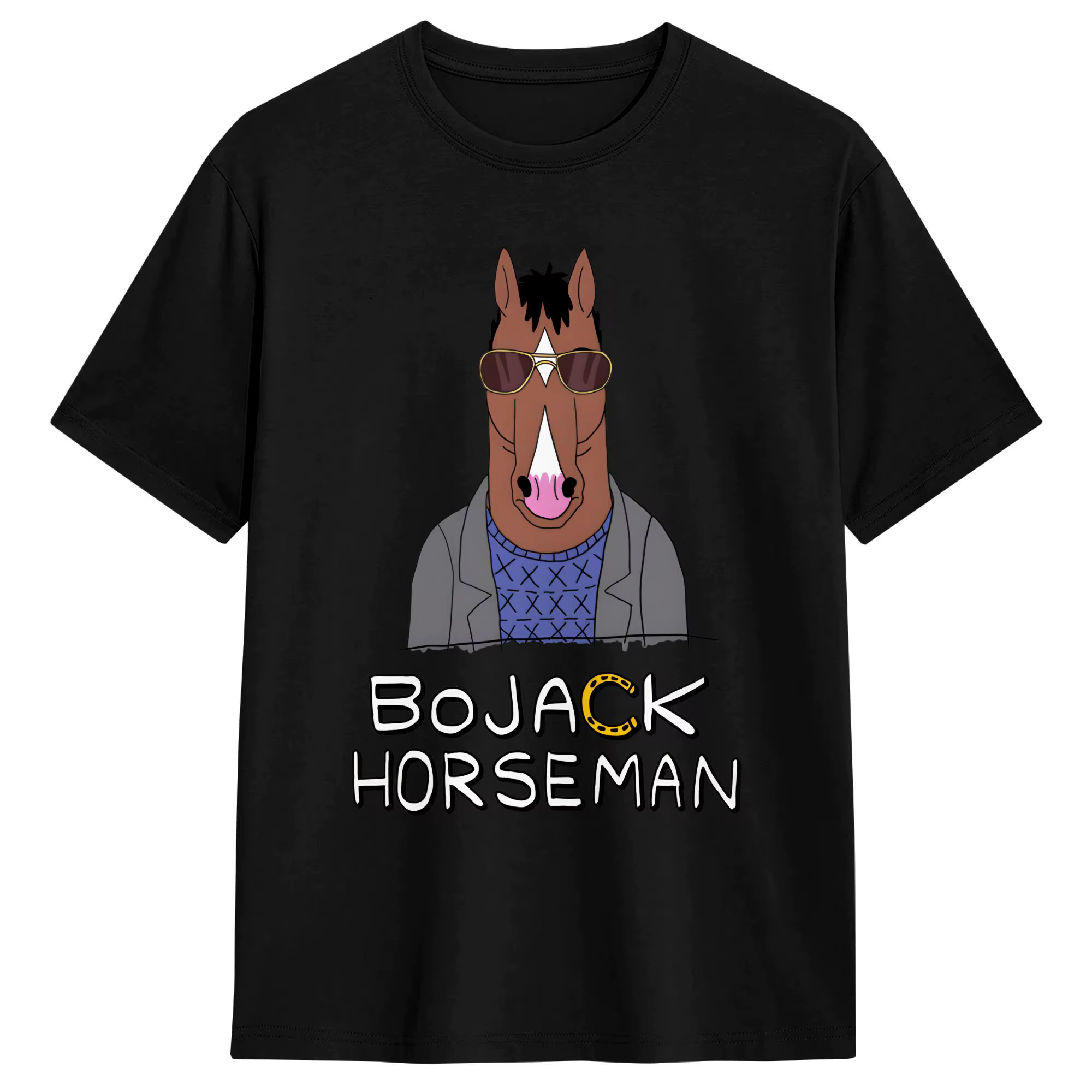 BoJack Horseman T-Shirt d'été en pur coton pour hommes, T-shirt imprimé à manches courtes, haut rétr