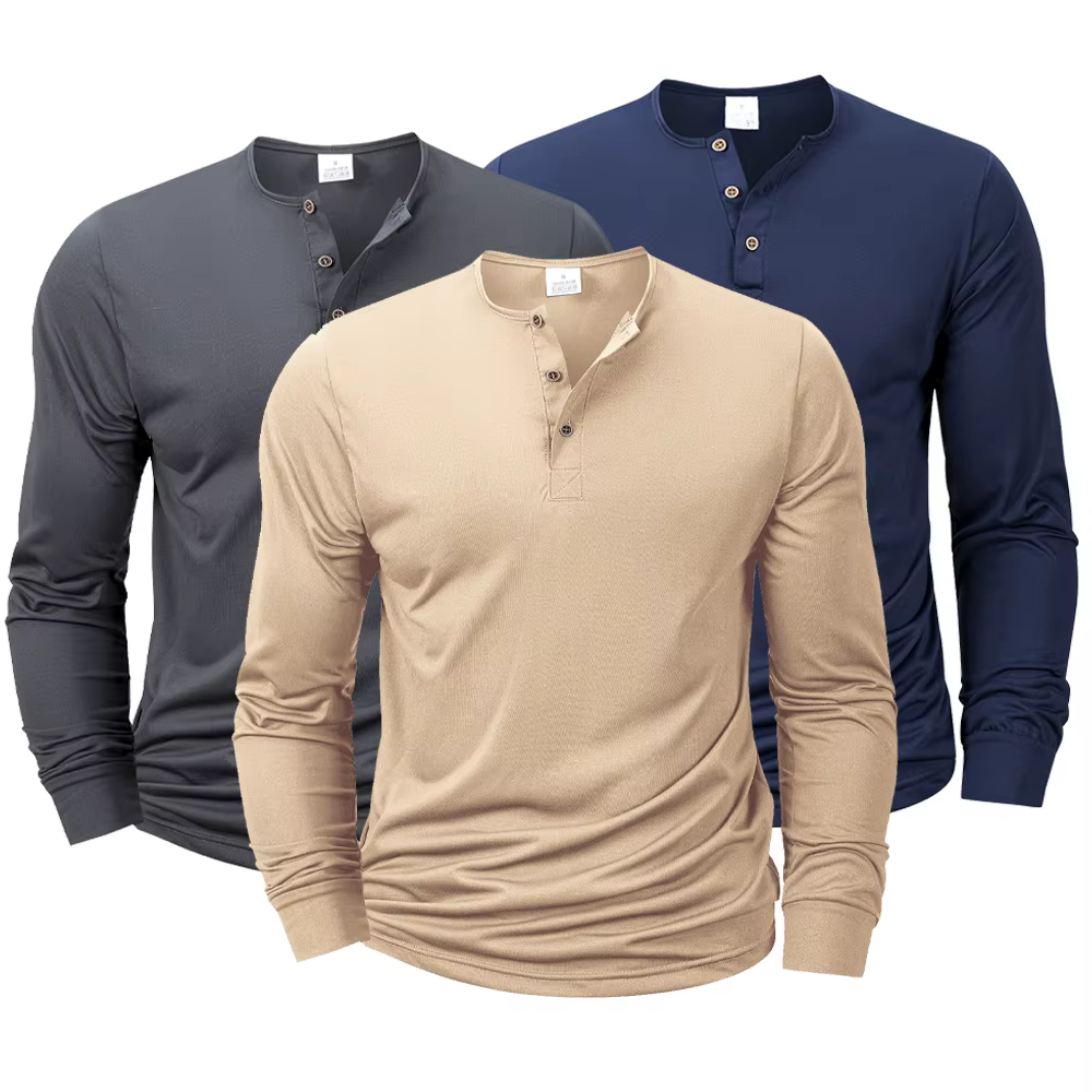 T-shirt à manches longues pour hommes, col Henley, coupe cintrée, chemise à bascule, hauts de Fitnes