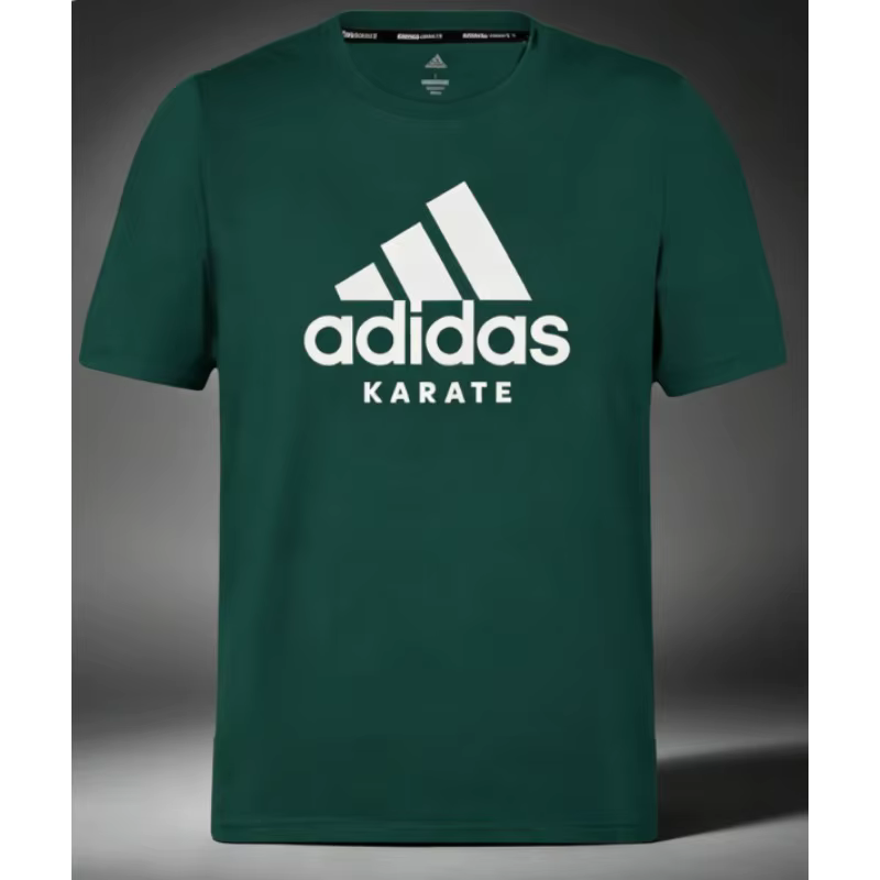 T-shirt adidas à col rond à 3 bandes de couleur unie, séchage rapide, couleur vert foncé, pour homme