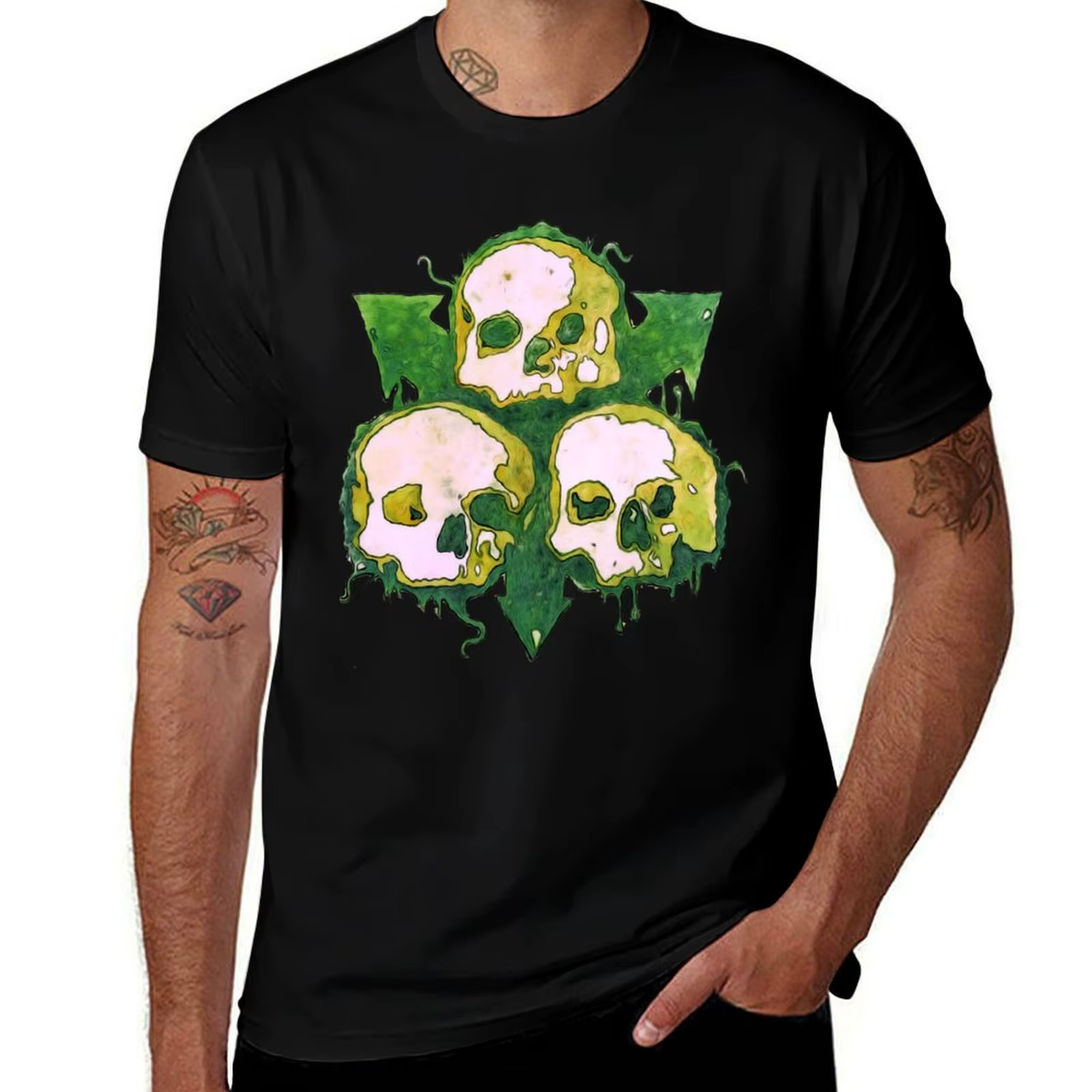 T-shirt manches courtes pour homme, vêtement vintage, chaos, garde de la mort, crânes, ossature pour
