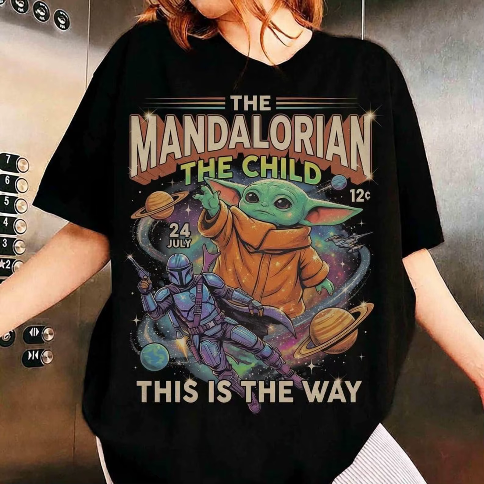 T-shirt Mandalorian rétro Star Wars Yoda Baby American, ample, à manches courtes, unisexe, mode d'ét