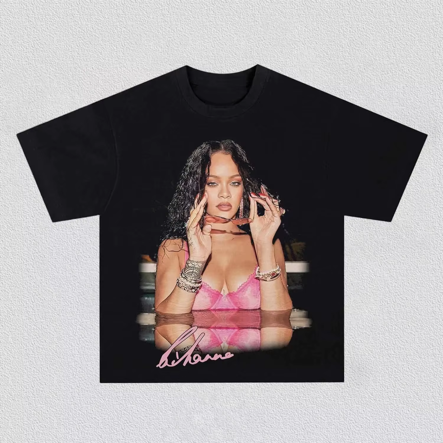 T-shirt graphique Rihanna Portrait Signature, t-shirt unisexe décontracté en coton, streetwear à man