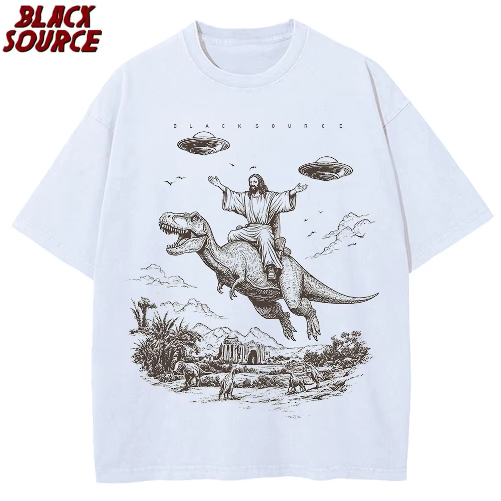 T075 dessin animé dinosaure imprimé mode T-Shirt femmes unisexe lavage en détresse Vintage T-Shirt é