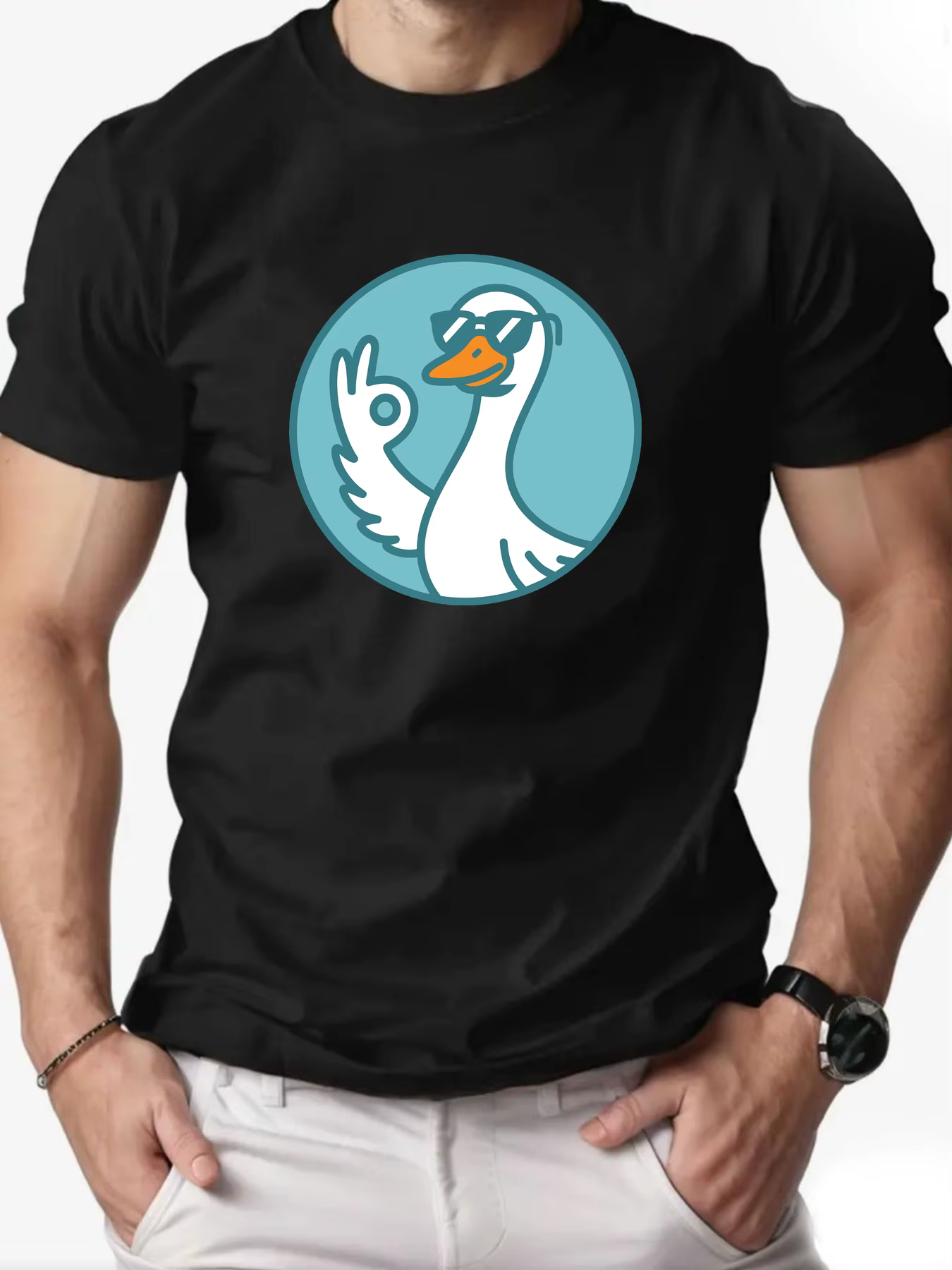 T-Shirt à manches courtes pour hommes, 100% coton, doux, respirant, mignon, Cool, lunettes de soleil