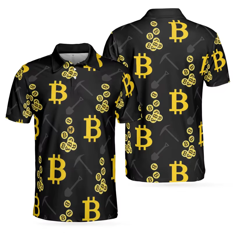 Mode luxe Bitcoin impression 3D polos à manches courtes pour hommes vêtements de haute qualité Golf 