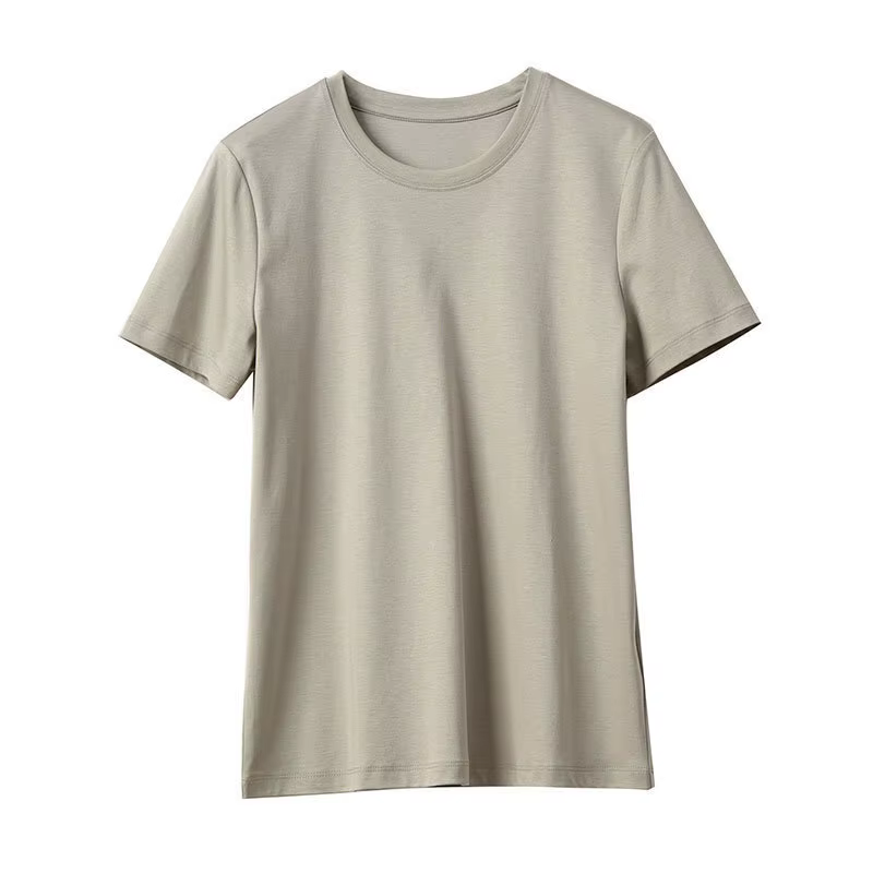 T-shirts d'été en coton mercerisé pour femmes, en soie, col rond, manches courtes, amples et droits,