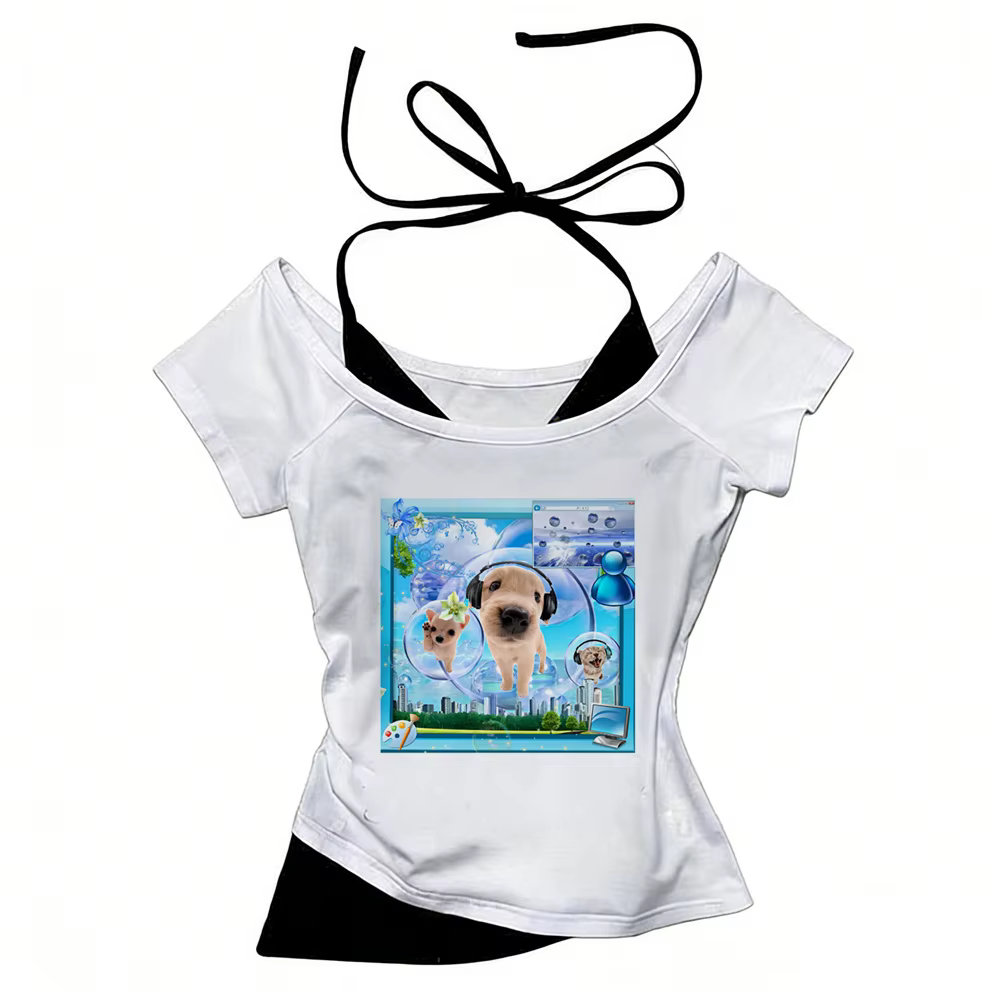 T-shirt Frutiger Aero pour femmes, style Y2k, respirant, graphique tendance, rétro, anime, pop cultu
