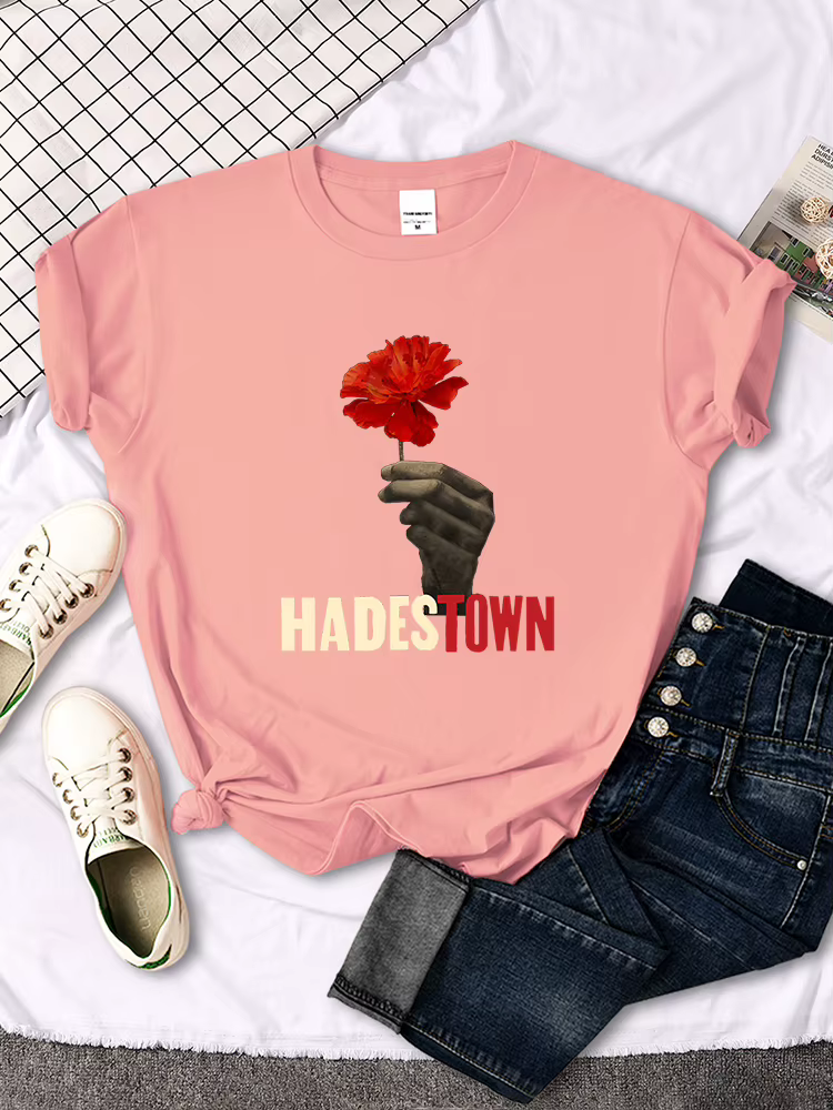 T-shirt manches courtes femme, estival et décontracté, avec la vieille chanson triste de Hadestown,
