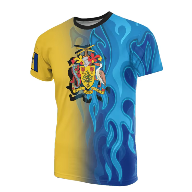 T-shirt imprimé en 3D de la carte de la Barbade pour hommes et femmes, T-shirt de la fête de l'indép