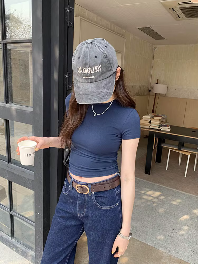 T-shirt à Manches Courtes et Col Ras du Cou pour Femme, Streetwear, Décontracté, Vintage, Harajuku,