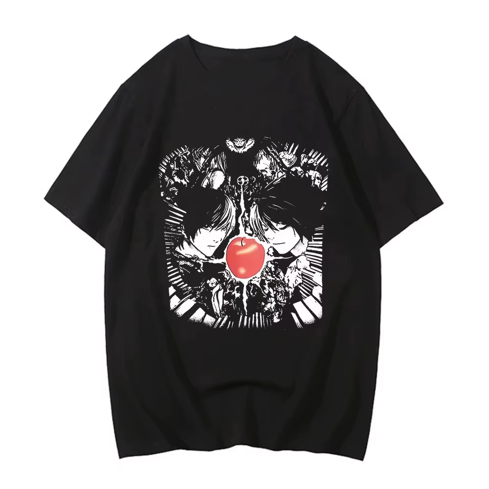 T-shirt Death Note vintage délavé, motif anime sombre, unisexe, coupe oversize, col rond, en coton,