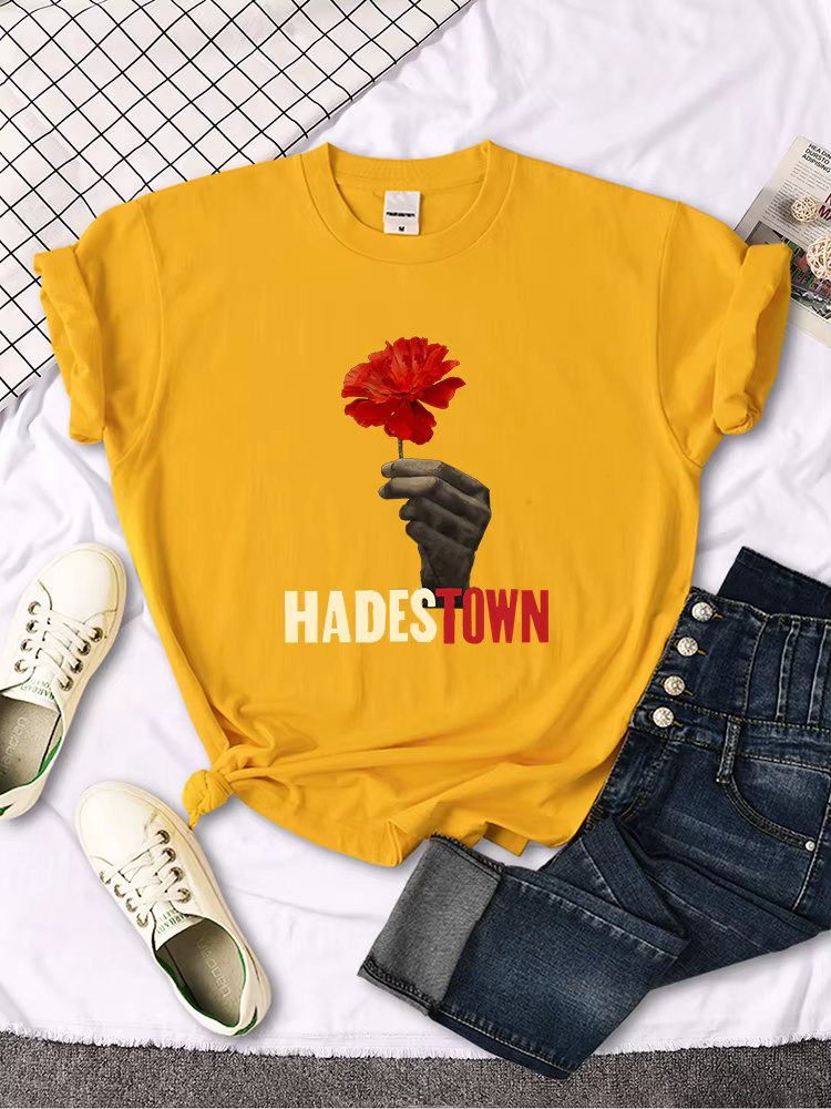 T-shirt manches courtes femme, estival et décontracté, avec la vieille chanson triste de Hadestown, 