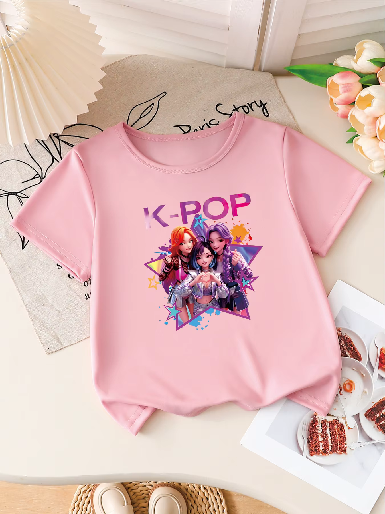 T-shirt à manches courtes imprimé groupe d'idoles K-POP pour filles, tee-shirt graphique mignon de d