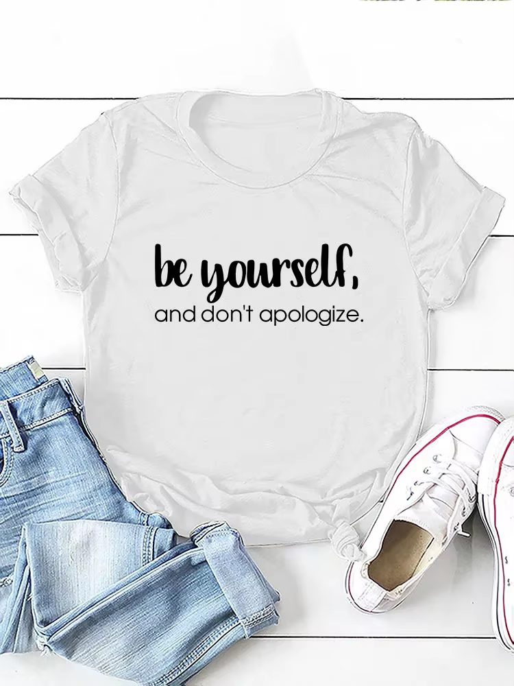 T-shirt manches courtes col rond femme, estival et humoristique, Be ABLE self, Don't Apologize Print