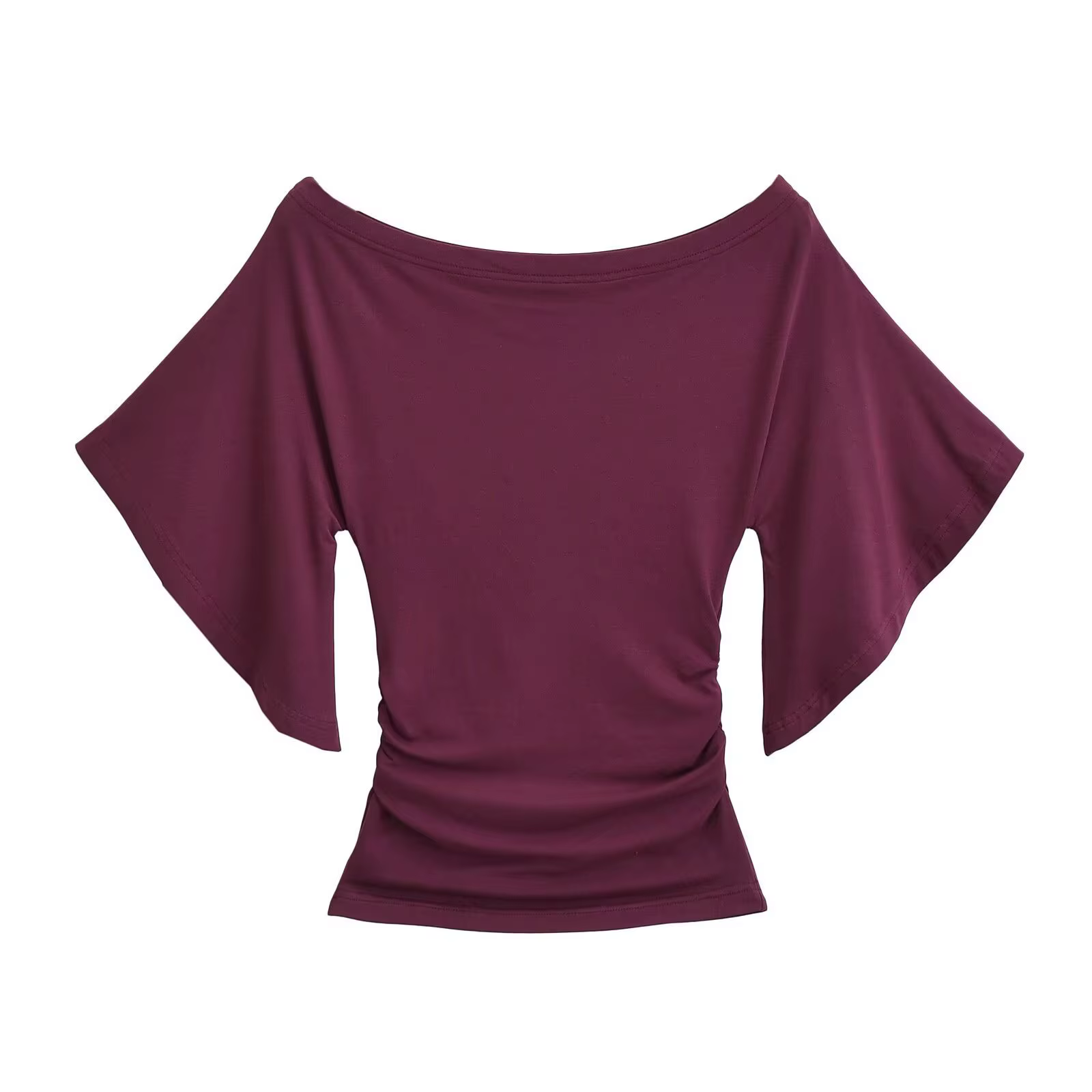 T-shirt asymétrique à une épaule coupe ajustée, manches sept-quarts, style urbain, en polyester, pou