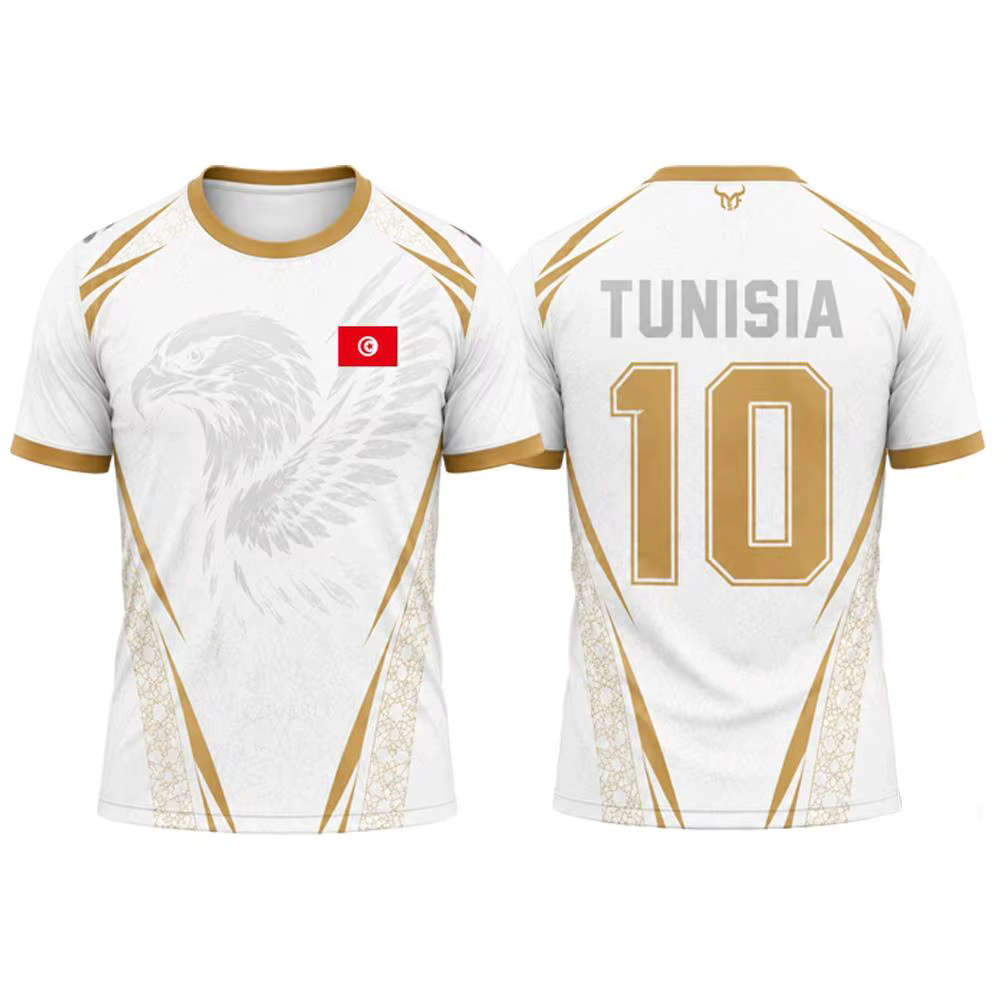 Nouveau maillot de football imprimé drapeau tunisien pour hommes, uniforme d'entraînement de footbal