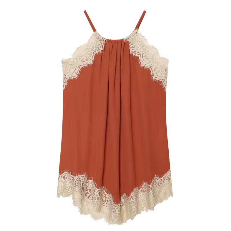 Haut Halter Femme avec Dentelle, Débardeur Sexy Épaules Dénudées, Camisole Sans Manches Ajustée pour