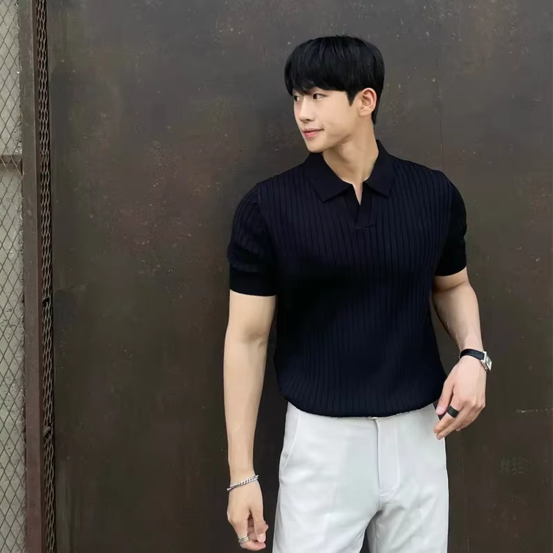 ChimPolo-Chemise à Manches Courtes pour Homme, Haut en Tricot Polyvalent, Style Coréen, Décontracté,