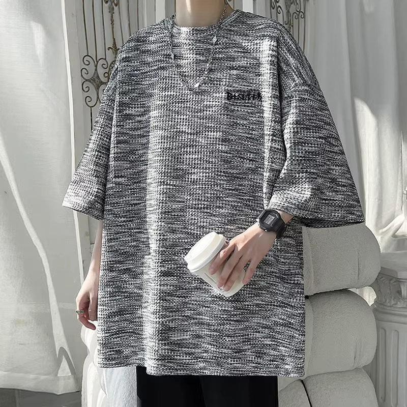 T-shirt à manches courtes pour hommes, teint par nouage, marque tendance, rétro, ample, grande taill