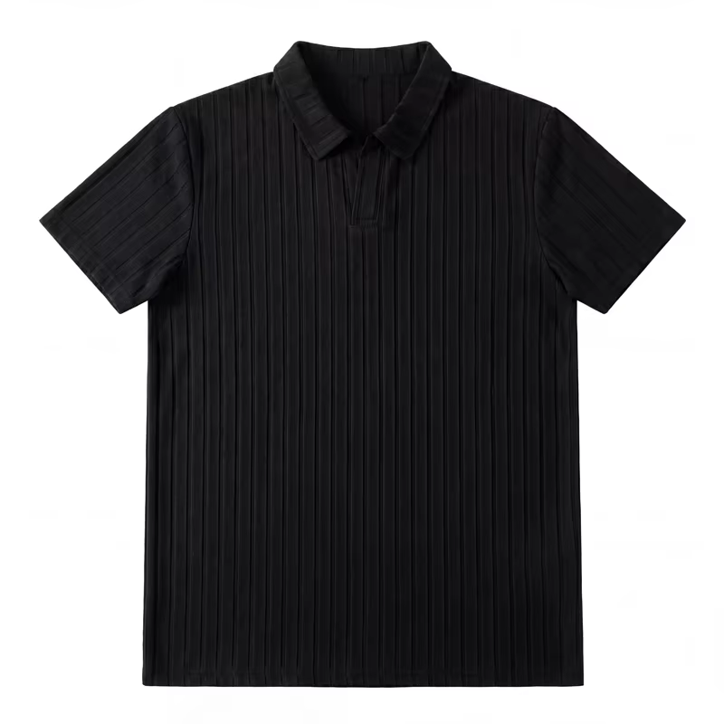 Polo en tricot côtelé pour homme, tissu doux et élastique, manches courtes, pour les affaires et l'u