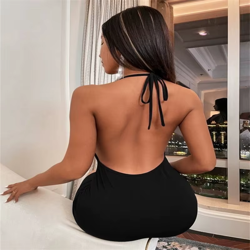 Europe et états-unis femmes printemps été ins mode sexy nœud ouvert licou cou court