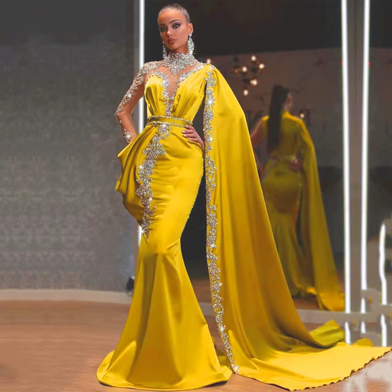 Robe longue à paillettes jaunes pour femmes, robe de soirée élégante, nouveau Style scintillant, Des