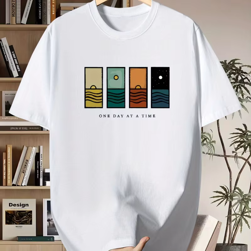 T-shirts à imprimé graphique One Day at a Time pour hommes, mode décontractée, style vintage, street
