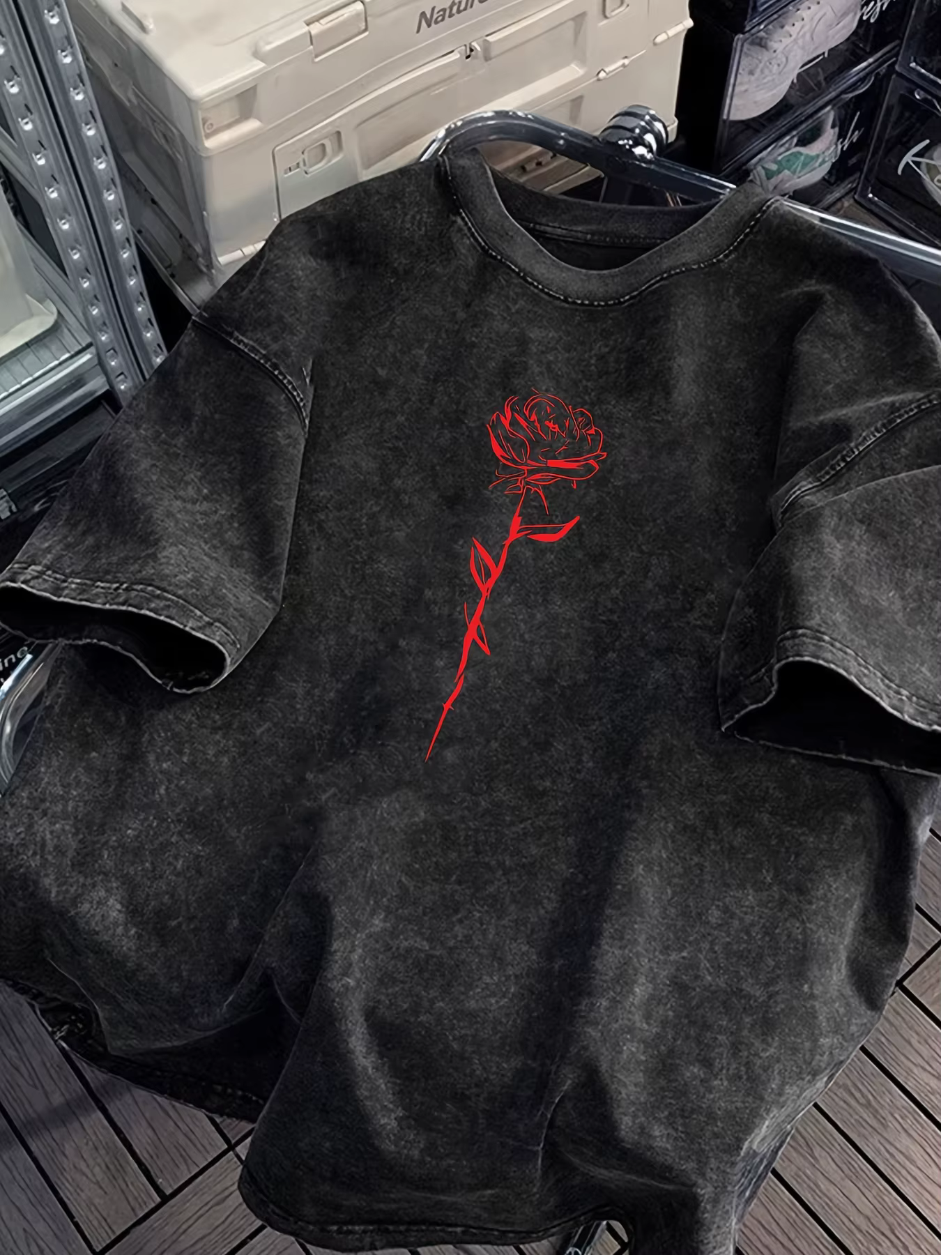 Lavé rouge Rose imprimé 100% coton hommes femmes T-shirt été automne quotidien Sports de plein air f