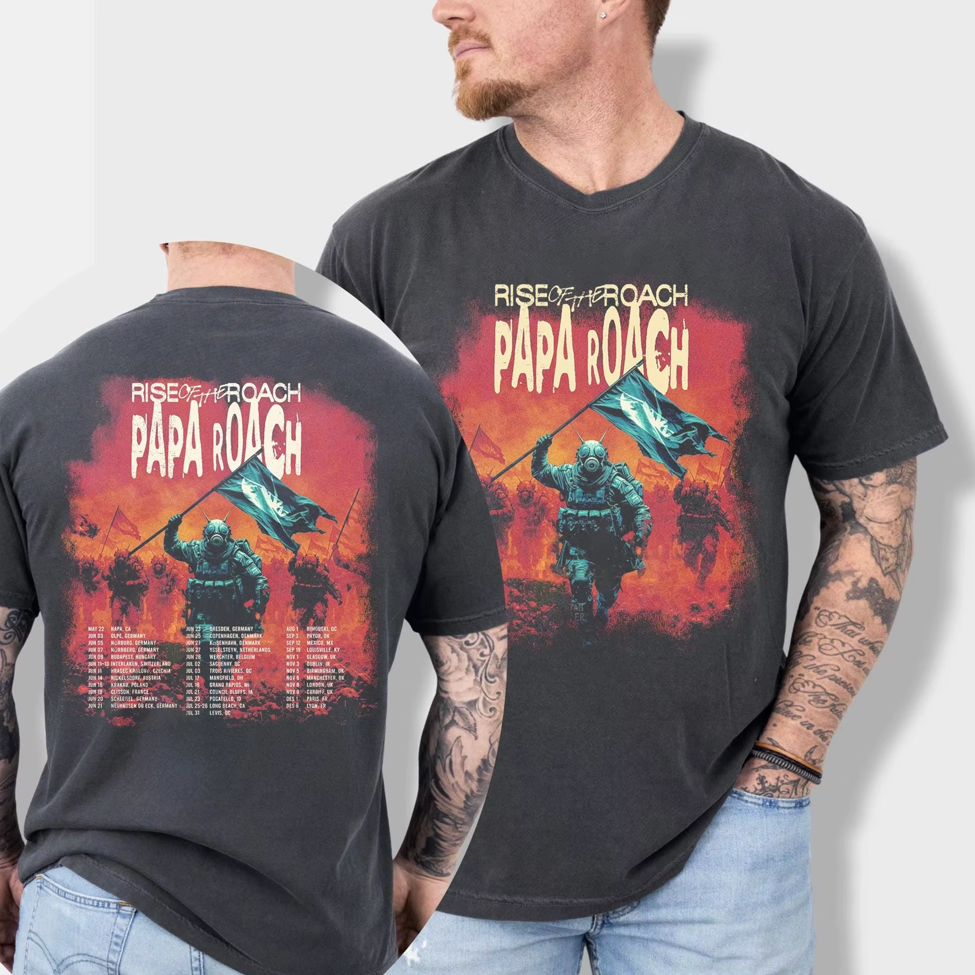 T-shirt Papa Roach Rise of The Roach Tour, T-shirt du groupe Papa Roach, Nouveauté été 2026, T-shirt