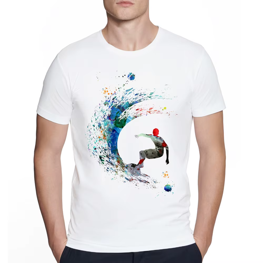 T-shirt manches courtes pour homme, classique, hipster, mode surfeur, aquarelle, art vintage