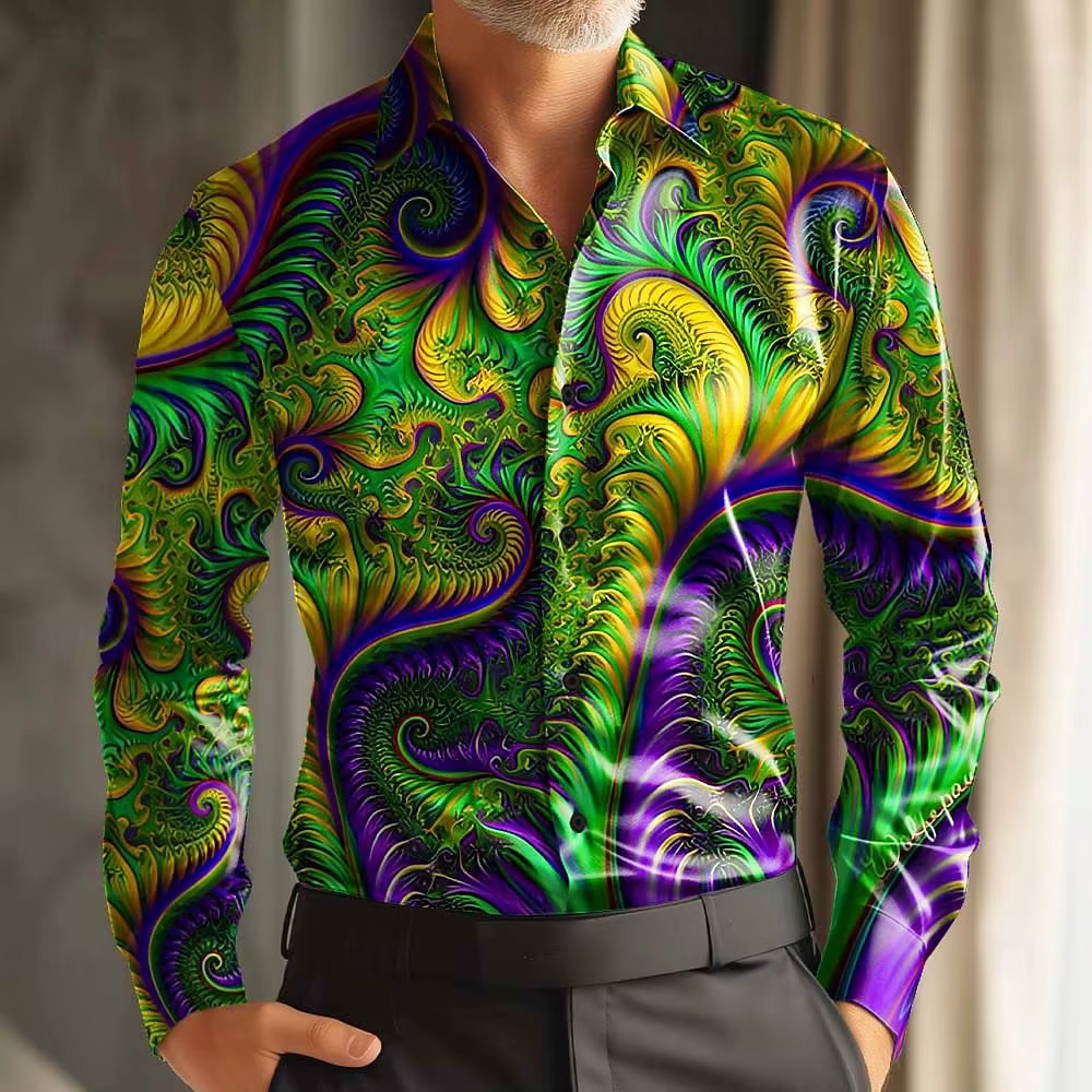 Chemise à manches longues pour hommes, imprimé carnaval rétro Paisley, coupe ample, Style de rue déc