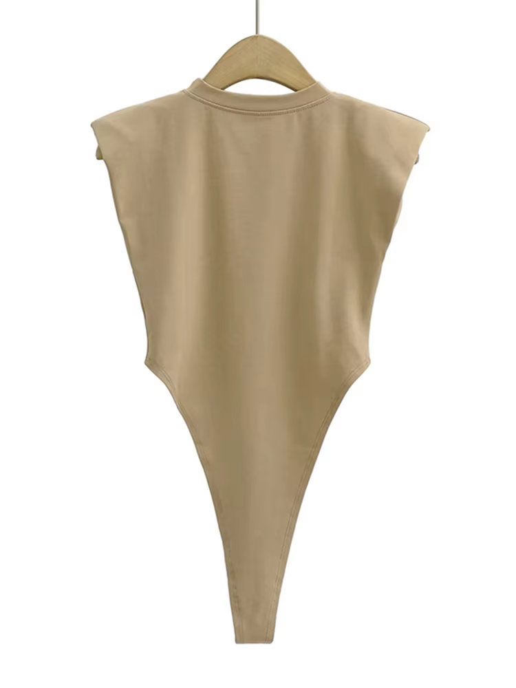 Hauts Sexy femmes été une pièce moulante Body rembourré épaule Body noir sans manches corps costumes