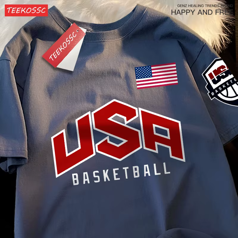 USA basket-ball imprimé rue T-Shirts décontractés hommes femmes ample surdimensionné vêtements respi