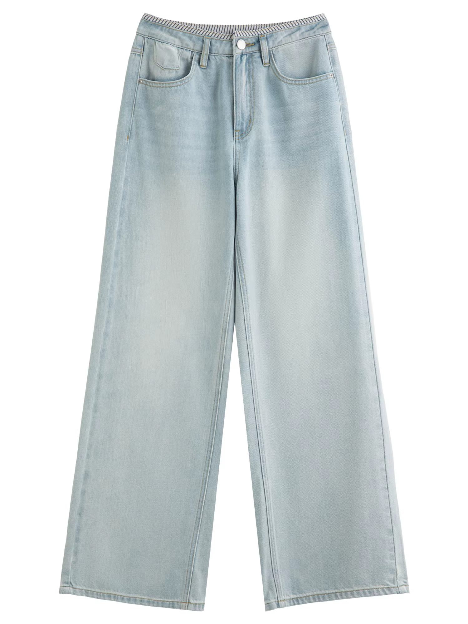 DUSHU jean de couleur claire été 2025 nouveau Style à la mode tout-match taille haute rayé couture p