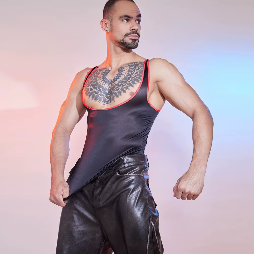 Débardeur fin Sexy pour hommes, grand col en U, gilet à bretelles, transparent, haut tendance, élast