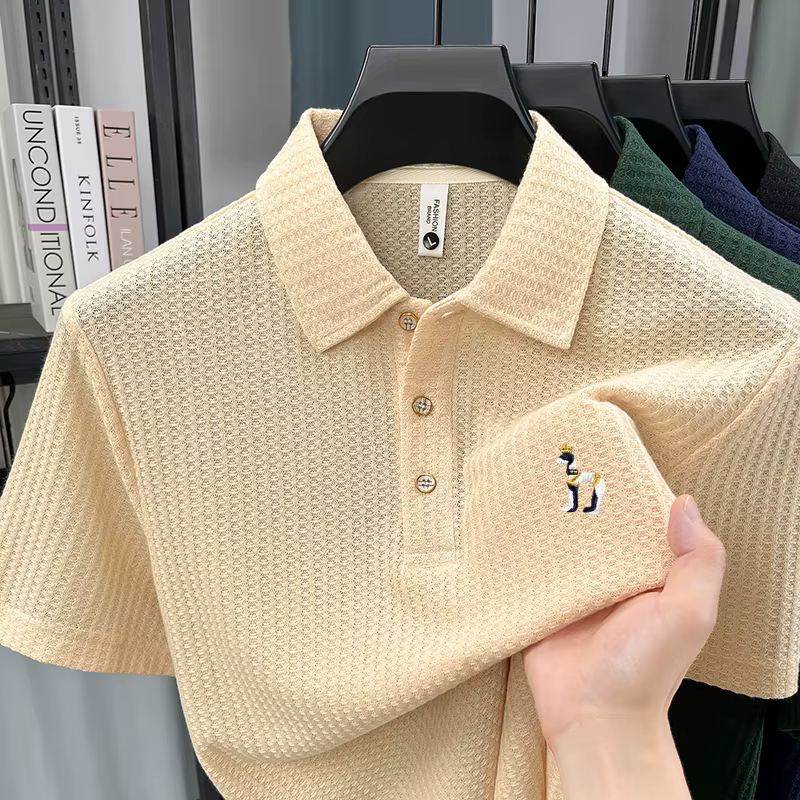Nouveau Polo Homme Designer Brodé Décontracté Couleur Unie Manches Courtes avec Col Revers T-shirt T