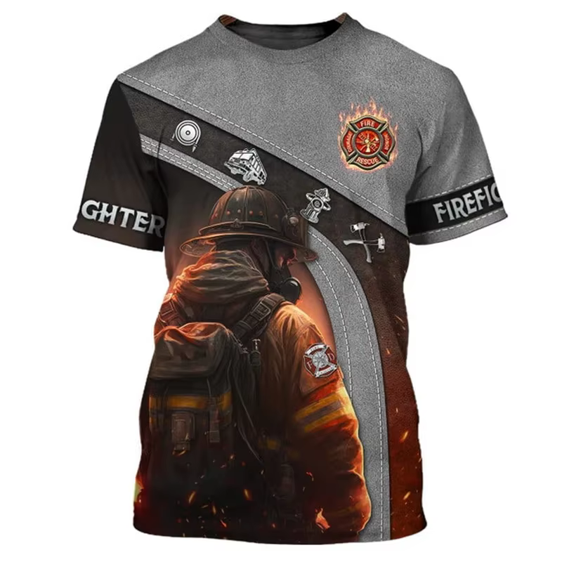 Nouveaux t-shirts imprimés en 3D avec motif de pompier pour hommes, t-shirt décontracté d'été pour p