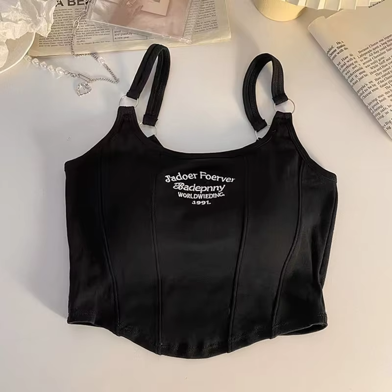 Débardeur avec lettres brodées pour femmes, avec coussinet de soutien-gorge, Camis décontracté Y2K, 