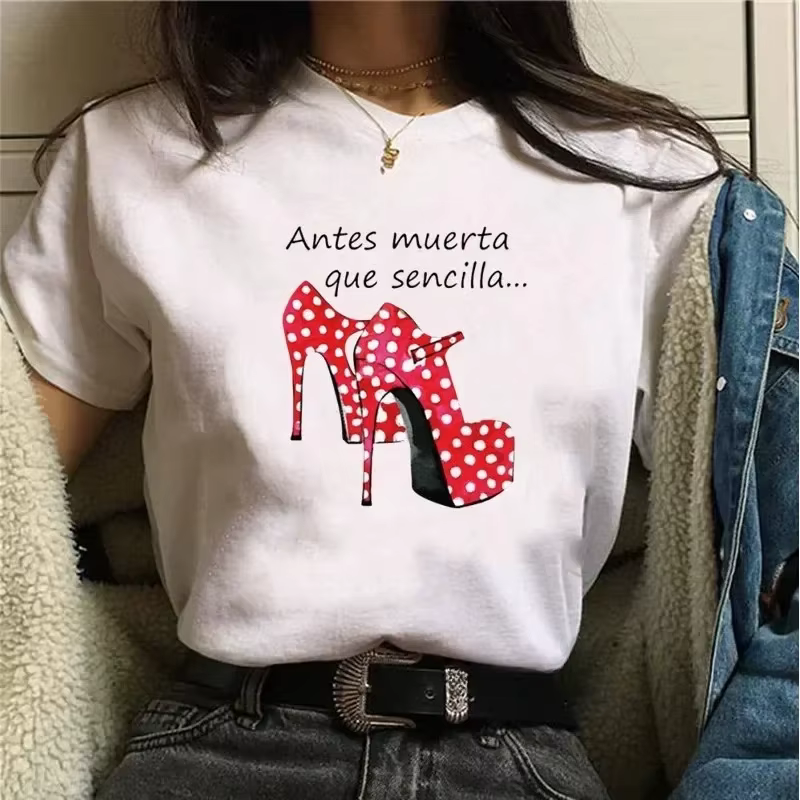 Femmes T-shirts Harajuku hauts chemises à manches courtes talon haut imprimé Flamengo danse T-shirts