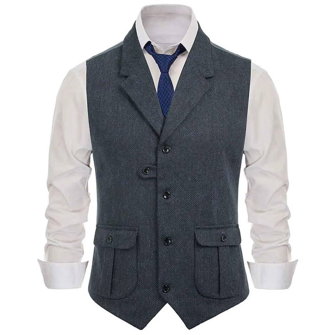 Gilet kaki à chevrons pour hommes, bouton unique avec revers, pour mariage, Banquet, bureau, travail