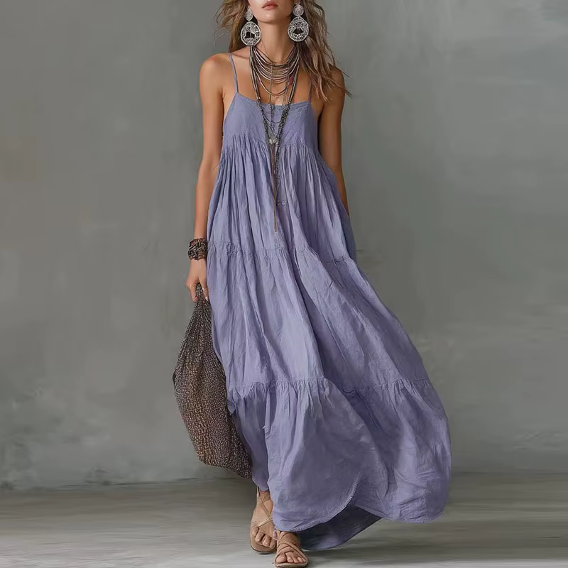 Robe longue bohème d'été pour femme, sexy, à bretelles spaghetti, col asymétrique, plissée, sans man